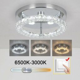 Plafonnier rond en cristal de K9 led, lumières de lustre de plafond en cristal de 3000K- 6500K,