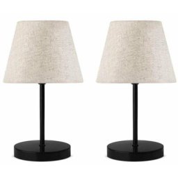 Lot de 2 lampes de table Accensa effet canage abat-jour 17cm Blanc créme Métal Noir - Crème