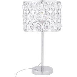 Lampe de Chevet ou de Table Design Glamour en Métal Argenté avec Abat-jour Orné de Cristaux E27 Max