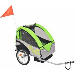 Vidaxl - Remorque de vélo pour enfants Gris et vert 30 kg Grey and green