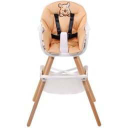 Nania - Chaise haute blanche et hêtre - Coussin décor Winnie