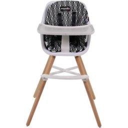 Nania - Chaise haute blanche et hêtre - Coussin décor Geometric 70'S