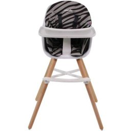 Nania - Chaise haute blanche et hêtre - Coussin décor Zebra