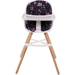 Nania - Chaise haute blanche et hêtre - Coussin décor Cerisier