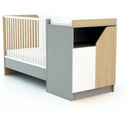 Lit Combiné Evolutif - Blanc, Gris et Chêne - AT4