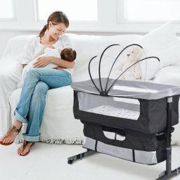 Skecten - Amélioré)Berceau Bébé, Hauteur Réglable, Lit Cododo avec Matelas Amovible, Panier de