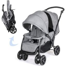 Dreamade Poussette Double Pliable à 4 Roues avec Freins, Landau pour Bébé avec Ceinture de Sécurité