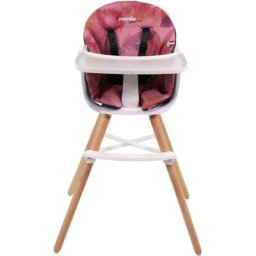 NANIA - Chaise haute blanche et hêtre - Coussin décor Flamingo