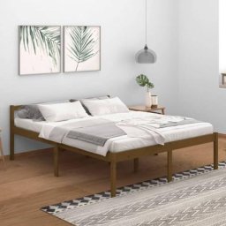 Lit Contemporain Décor - Structure de lit Marron miel Bois de pin massif 160x200cm - Sommier inclus