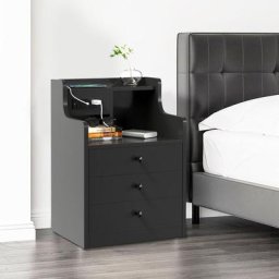 Table de Chevet bois avec Station de Charge et Ports USB,Table d'appoint en Bois avec 3 tiroirs