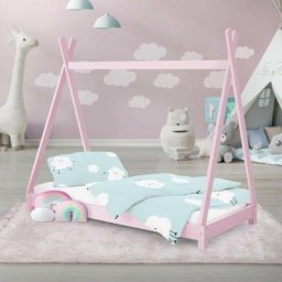 Ml-design - Lit tipi pour enfants indien en bois massif sommier à lattes rose 140x70 cm