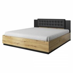 Lit adulte 160x200 coloris chêne clair et noir collection fox. - Marron - Bois