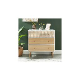 Commode 3 tiroirs 78x39,5x80 cm blanc et naturel