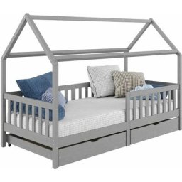 Lit cabane nuna lit enfant simple en bois 90 x 200 cm, avec rangement 2 tiroirs, en pin massif