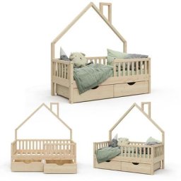 Lit cabane ""Noemi 70x140cm Nature avec 2 tiroirs Vitalispa