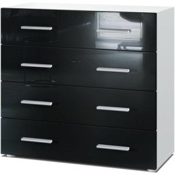 Vladon - Commode Buffet Armoire Pavos en Blanc mat - haute brillance & tons naturels - Noir haute