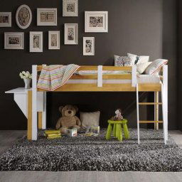 Celestin - Lit enfant mezzanine mi-haut en bois blanc 90 x 190 cm - Blanc