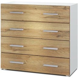 Vladon - Commode Buffet Armoire Pavos en Blanc mat - haute brillance & tons naturels - Chêne Nature