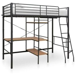 Lit mezzanine rmétal noir avec bureau bois naturel Kozty 90x200 cm