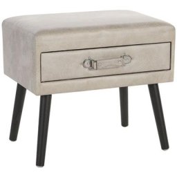 Table de Chevet Moderne composé d'une Structure en Bois de Pin Capitonné en Cuir pu Beige avec