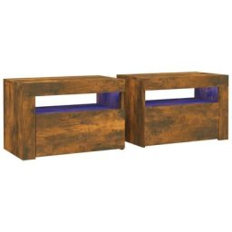 Tables de chevet 2 pcs avec LED chêne fumé 60x35x40 cm vidaXL - Chêne fumé