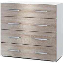 Vladon - Commode Buffet Armoire Pavos en Blanc mat - haute brillance & tons naturels - Chêne brut