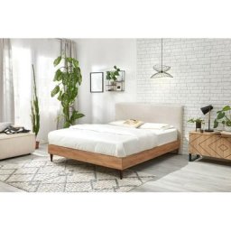 Lit Bobochic Lit 160x200 cm noa avec lattes massives pieds en bois wengé 160x200 Beige - Beige
