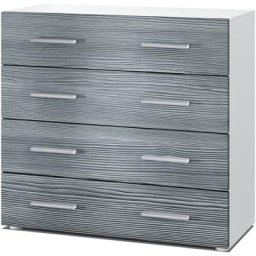 Vladon - Commode Buffet Armoire Pavos en Blanc mat - haute brillance & tons naturels