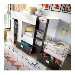 Lit train avec armoire colin - Artic / Gris Graphite - Artic / Gris Graphite
