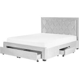Lit Glamour Rangement Double Velours Capitonné 160 x 200 cm Gris Clair Lievin - Gris
