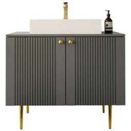 Armoire de lavabo indépendante Merced B114, Gris, Mis, 74x90x46cm, mdf, Stratifié - Gris