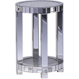 Table d'Appoint Bout de Canapé avec Miroir et Plateau Effet Diamants Broyés Meuble Ultra Élégant
