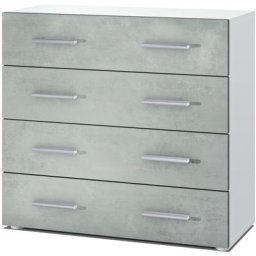Vladon - Commode Buffet Armoire Pavos en Blanc mat - haute brillance & tons naturels - Aspect Béton