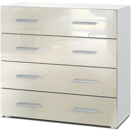 Vladon - Commode Buffet Armoire Pavos en Blanc mat - haute brillance & tons naturels - Crème haute