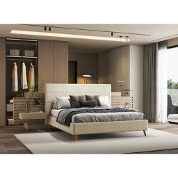 Lit double scandinave en tissu beige 180x200 cm ARTHY - beige