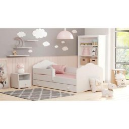 Dmora - Lit simple pour enfants, Lit bébé avec commode et protection antichute et tête de lit