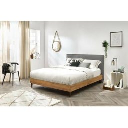 Lit Bobochic Lit 160x200 cm cara avec lattes massives pieds en bois wengé 160x200 Gris anthracite