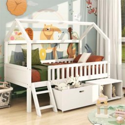Lit cabane Lit d'enfant 200x90 Avec tiroirs et compartiments de rangement,Convient aux garçons et