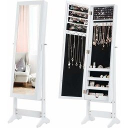 Armoire à bijoux sur Pied avec Miroir Psyché Coffre à Bijoux, Armoire de Rangement Cosmétiques,3