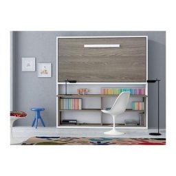Lit escamotable horizontal 90x180 cm avec rangement et bureau Laura - Coffrage Blanc - Façade
