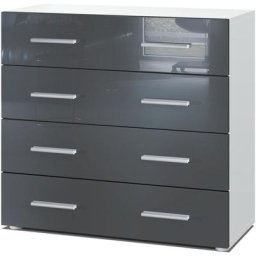 Vladon - Commode Buffet Armoire Pavos en Blanc mat - haute brillance & tons naturels - Gris haute