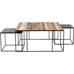 Rustika Ensemble de tables basses gigogne de 3 pièces, bois de bateau, rustique et noir.