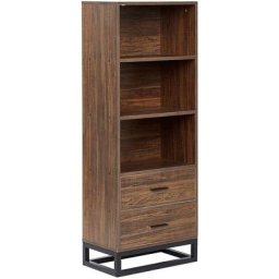 Bibliothèque Etagère Noire et Bois Foncé avec 2 Tiroirs Solution Rangement Idéale pour Salon ou