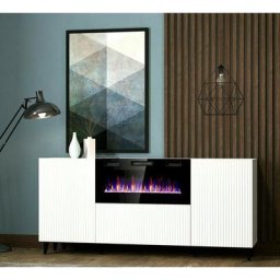 Commode de rangement Meuble Blanc Avec Cheminée chauffante 180x83x40cm palace sur pieds