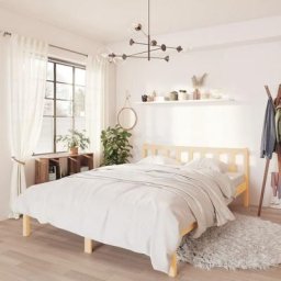 Cadre De Lit Moderne: Double - Lit Double adulte - Bois de pin massif 140x190 cm Chic-233425 - Brun