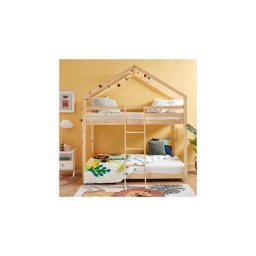 Lit cabane superposé tiny pin naturel 90x190 sommier inclus - Bois