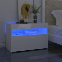 SalesHot® Armoire chambre - Petit Commode Table de chevet à LED Blanc brillant 60x35x40 cm