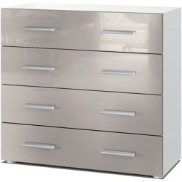 Vladon - Commode Buffet Armoire Pavos en Blanc mat - haute brillance & tons naturels - Gris sable