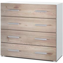 Vladon - Commode Buffet Armoire Pavos en Blanc mat - haute brillance & tons naturels - Chêne