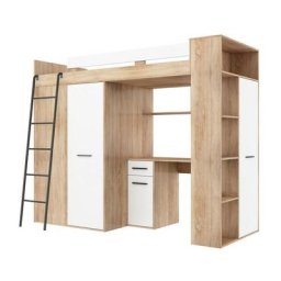 Lit Mezzanine 90x200cm avec échelle Placard, Bureau, bibliothèque et beaucoup d'étagéres vena l